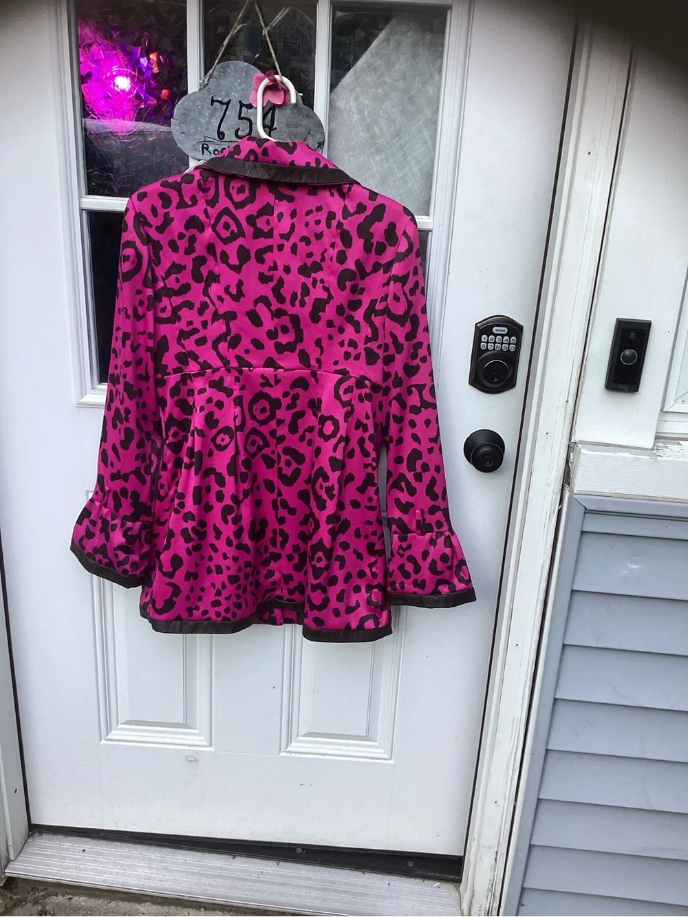 Sele Hot Pink Leopard Print Coat with Black Trim Sz. M